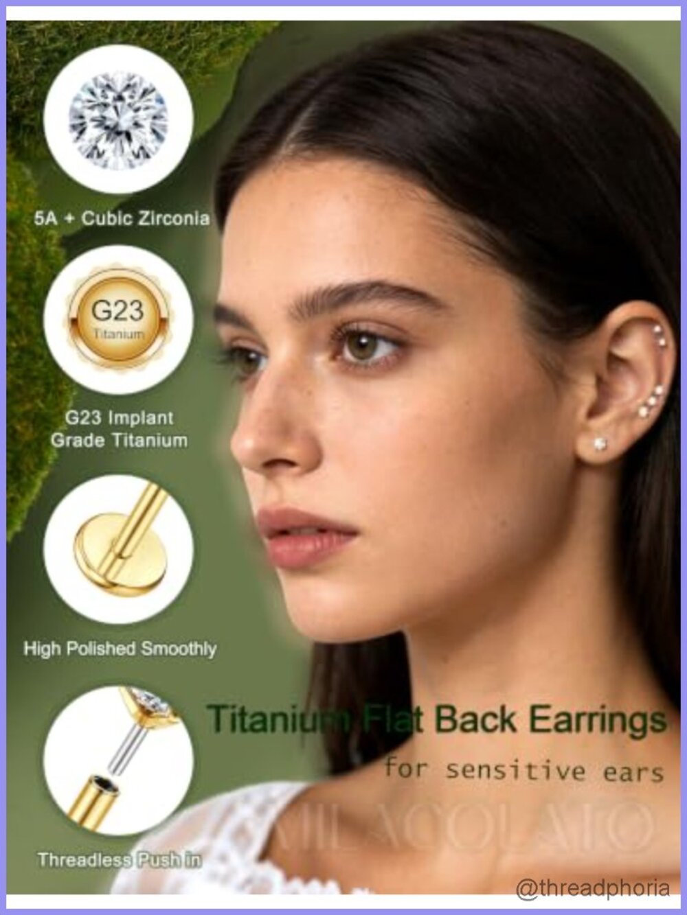 G23 Titanium Flat Back Earrings 16G 18G 20G CZ Threadless Studs Hypoallergenic